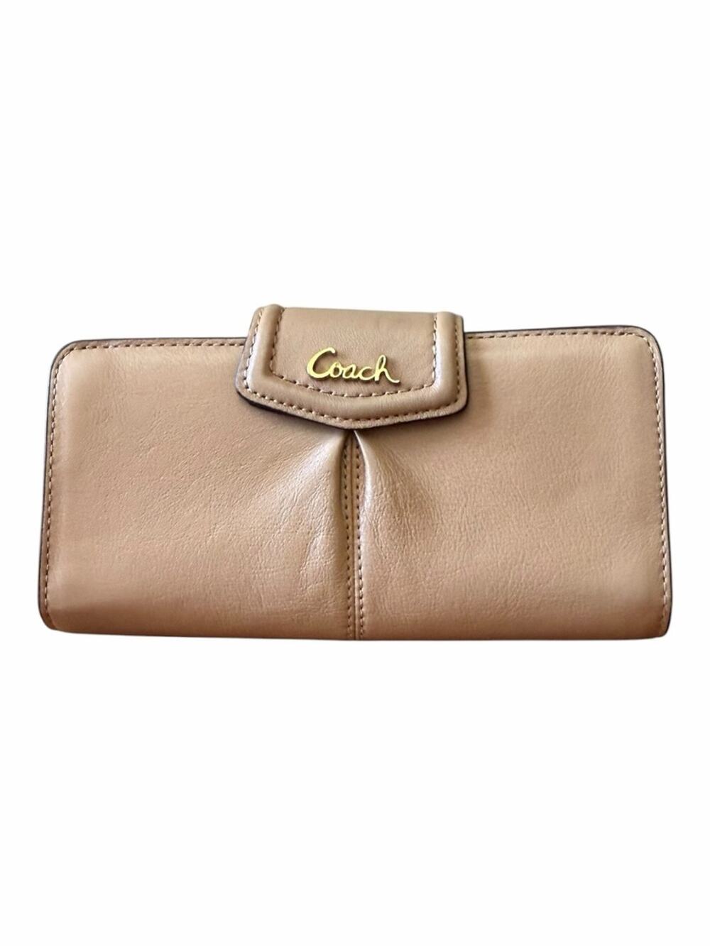 Coach Ashley Slim Envelope Wallet Camel Tan Leather Organizer Wallet